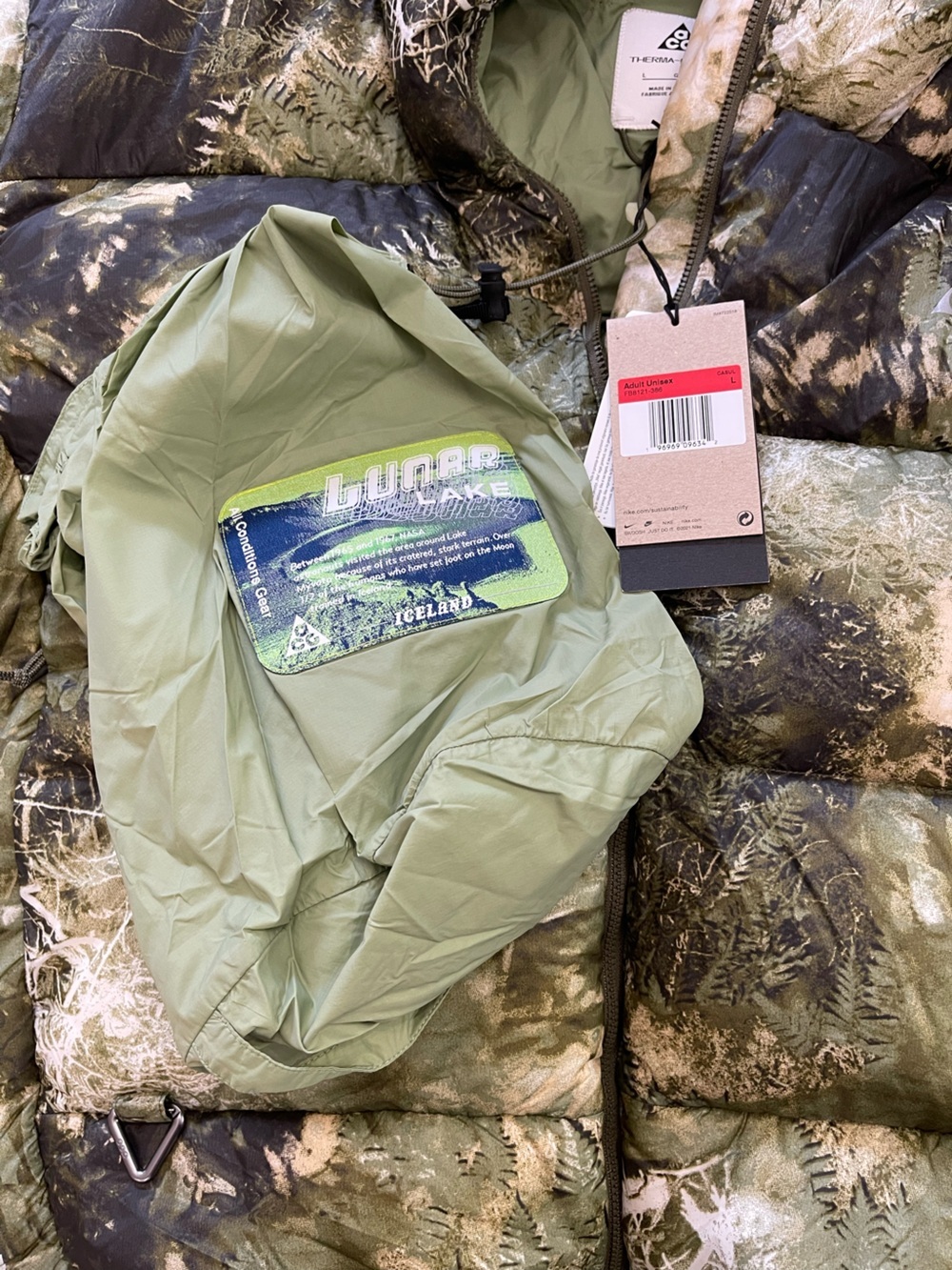 Nike ACG Lunar Lake green camo unisex primaloft packable hooded puffer jacket - Picture 8 of 10